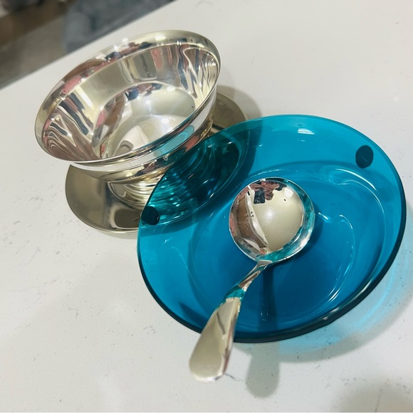 Vintage Gorham EP YC795 Silverplate Sauce Bowl with Cobalt Blue Glass Liner - Picture 3 of 5